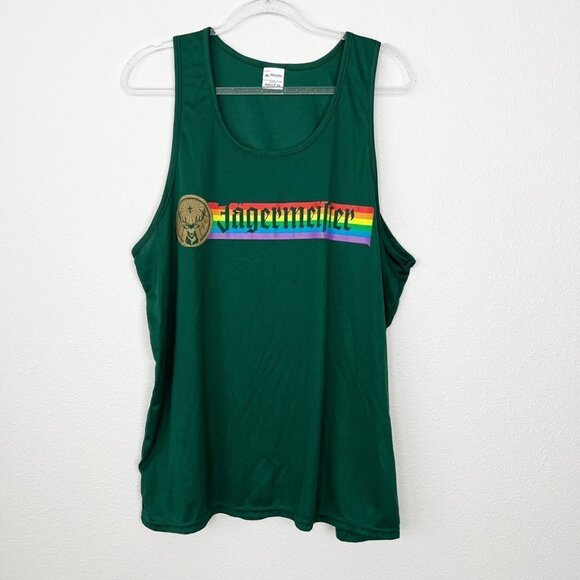 Jagermeister Womens XL Green Rainbow Athletic Graphic Tank Top Moisture Wicking - Picture 1 of 9